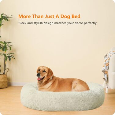 Ортопедичне ліжко для собак, круглий пуф-кіготник, софа для котів та собак, м'яке ліжко-кошик, можна прати, діаметр 100 см, бежеве (100 x 100 x 20 см)