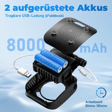 Портативна кемпінгова душа Zosudull 8000mAh з насосом та індикатором температури, фільтрами та патронами, IPX8, чорна