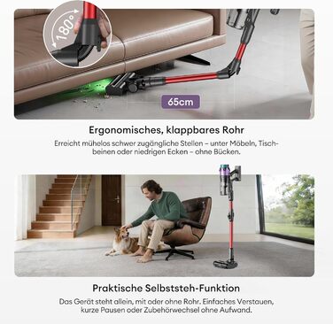 Бездротовий акумуляторний пилосос Ultenic 55000Pa/600W, 80хв, 1.6л, з Multi-Циклон фільтрацією, сенсорним екраном, антизаплутана щітка, док-станція, для шерсті тварин/килимів/твердих підлог, червоний