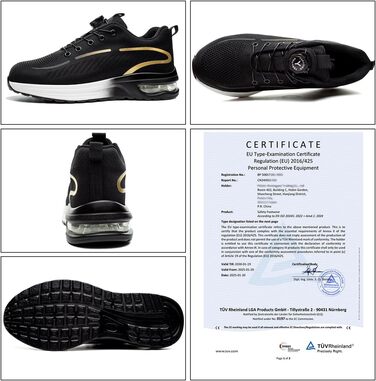 Робочі черевики для чоловіків та жінок. Зі сталевим підноском. Легкі, спортивні, неслизькі, дихаючі. Модний захист. Розміри 38-46 EU (42 EU, New Gold)