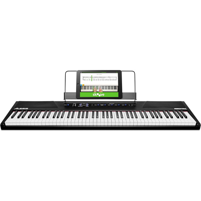 Alesis Recital - Електронне піаніно 88 клавіш для початківців з напівзваженими клавішами, динаміками, 5 преміум-звуками, виходом для навушників та підпискою на уроки гри на піаніно, чорного кольору