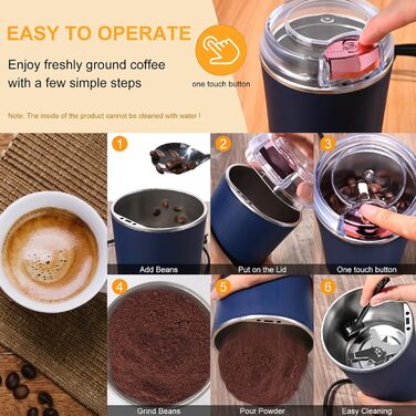 Weinsamkeit Electric Coffee Grinder, Electric Spice Grinder and Coffee Grinder with Stainless Steel Impact Blade & Safety Lid, 200W Powerful Motor Coffee Grinder for Nuts, Coffee Beans, Spices