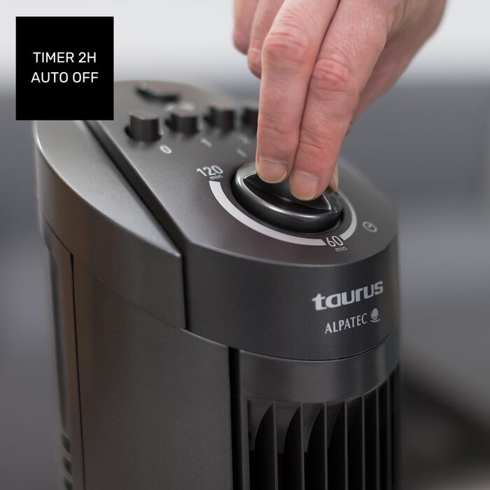 Вентилятор Taurus Babel RCH з пультом керування, 50 Вт, 86 см, 4 швидкості, 3 режими, таймер 9 годин, осциляція, сенсорне керування, сірий