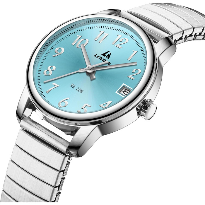 Жіночий годинник LN LENQIN: кварцовий годинник з нержавіючої сталі, водонепроникний, аналоговий, з регульованим браслетом (сріблястий, синій)