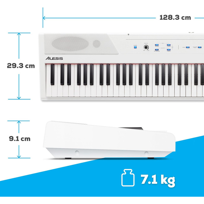 Електронне піаніно Alesis Recital - E Piano 88 клавіш з напівзваженими клавішами, динаміками, 5 преміум-звуками, виходом для навушників, підписка на уроки гри на клавіатурі (біле)