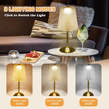 Настільна лампа Starnearby бездротова LED акумуляторна, золота. Лампа нічна з димером та сенсорним керуванням для спальні, ресторану, офісу