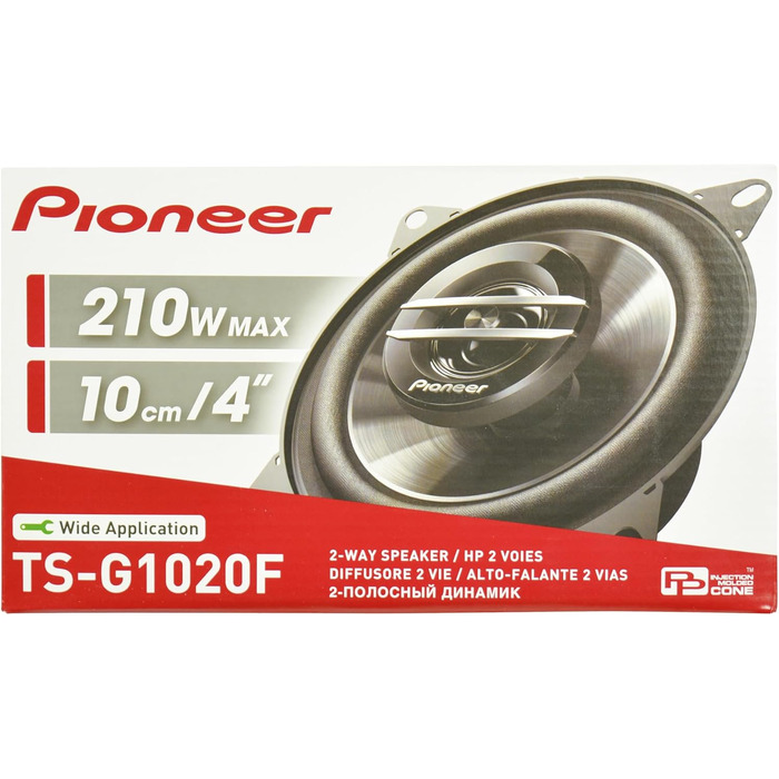 Автомобільна акустика Pioneer TS-G1020F 10 см, 2-смугові коаксіальні динаміки, 210 Вт, 30 Вт RMS, потужний звук, високий ККД, монтажна глибина 43 мм, з ґратами (2 шт.)