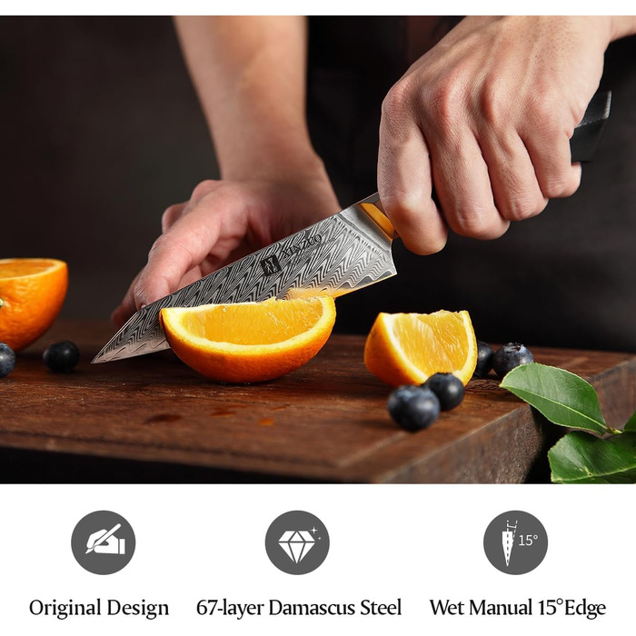 Ніж кухарський XINZUO Damaststahl Kiritsuke 21.5 см, професійний, з ручкою G10 та магнітною піхвою, серія Feng