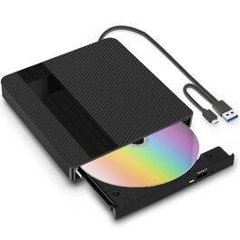 Зовнішній USB 3.0 Type-C CD/DVD привід-записувач (DVD +/-RW), портативний для ноутбука, ПК та Mac (Windows, Linux, macOS), чорний