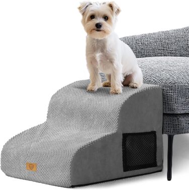 Masthome Dog Stairs for Small Dogs, 4 Steps Pet Stairs with Washable Cover, 52cm High Cat Stairs for High Beds, Dog Ramp Ladder, Removable, Black (Dog Stairs 2 Steps - Grey)