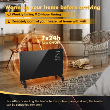 Електричний конвектор Aigostar з термостатом та Wi-Fi керуванням, 2000W, для приміщень до 30 м², чорний (2 шт.)