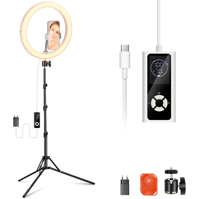 NEEWER Комплект кільцевого світла для фото та відео: 48 см, 52 Вт, регульоване LED кільцеве світло з штативом та Bluetooth для смартфона, YouTube, селфі (RH12B Pro)