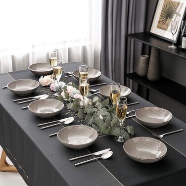 Набір посуду Vancasso NAVIA, 16 предметів, кераміка, для 4 осіб, розпис, тарілки, миски, чашки, помаранчевий (8 предметів, сірий)