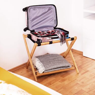 Relaxdays Bamboo Suitcase Stand, Folding, for Suitcases & Travel Bags, 2 Shelves, Luggage Rack, HBT 53 x 68 x 47 cm, Natural, 1 Piece