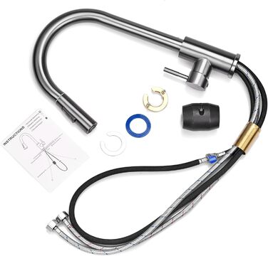 Кухонний змішувач Wasserhahn з висувною лійкою, поворотний на 360°, 2 функції, однорідний, для кухні (сірий)