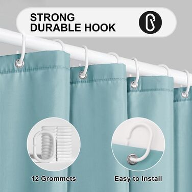 Штора для ванної кімнати 180x180 см, антигрибкова, водонепроникна, з кільцями, блакитна (PEVA)