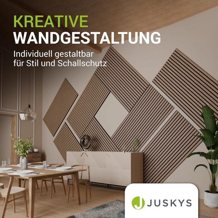 Акустичні панелі Juskys для стін, набір 4 шт (2,88 м²), 120x60 см, шумопоглинаючі декоративні панелі від луна та шуму, колір: Дуб (Темний натуральний дуб)