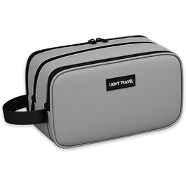 Чоловіча косметичка-органайзер, водонепроникна з PU-шкіри, сіра. Двошарова туалетна сумка для подорожей