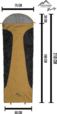 normani Ultralight Sleeping Bag Runty COMPACT SIZE! 3D Microfiber Microtech Filling, Waterproof Summer Sleeping Bag Yellow 210 cm x 75 cm x 60 cm (Right)