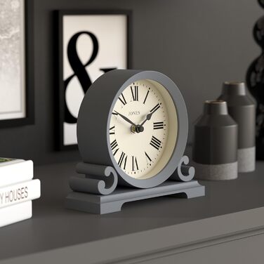 JONES CLOCKS® Saloon Table Clock | Traditional Double-Scroll Design |  | Roman Numerals | Classic style for desk, table, shelf or bedside table. (French Navy)