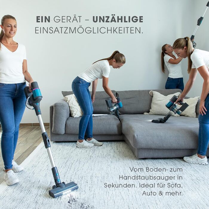 Бездротовий акумуляторний пилосос LIVINGTON Sense IQ з LED-щіткою та гнучким з'єднанням, з функцією розпізнавання бруду та 4-шаровим фільтром, тихий бездротовий пилосос без мішка