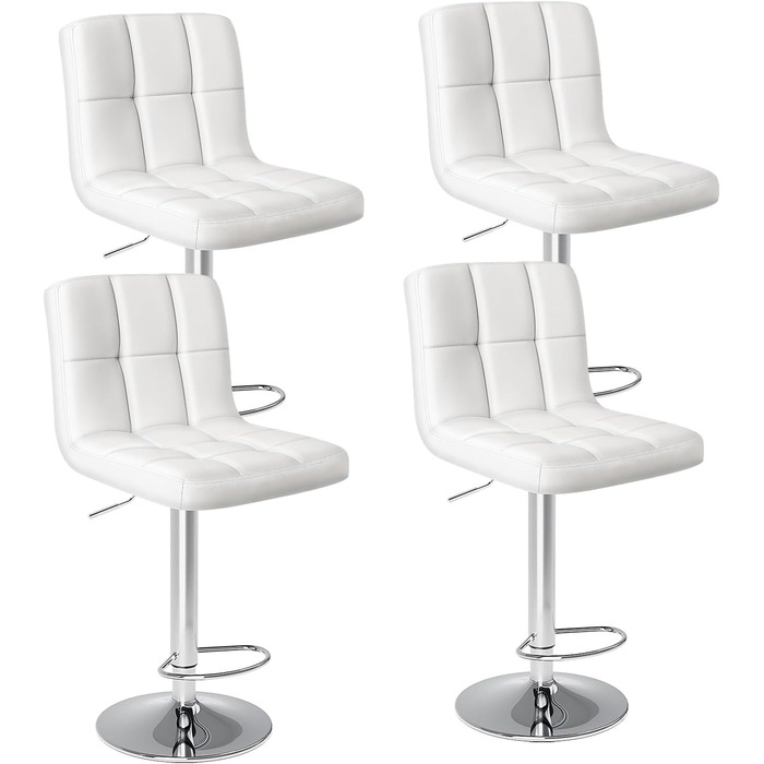 DUMOS Set of 2 Modern Adjustable Bar Stools - Metal Legs, Kitchen & Bar Height - White
