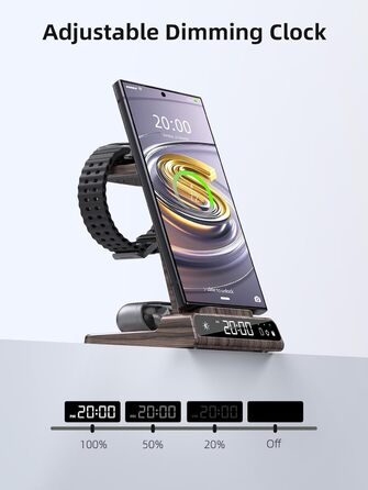 Бездротовий зарядний пристрій для Samsung Galaxy: зарядка для S25 Ultra, Watch Ultra/8/7/6, S24 Z Fold 6/Z Flip 6, Buds (з текстурою дерева)