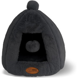 Будка для собак та котів, чорна, Igloo, 43x43x43 см, з м'якого плюшу, миється, з антиковзким покриттям