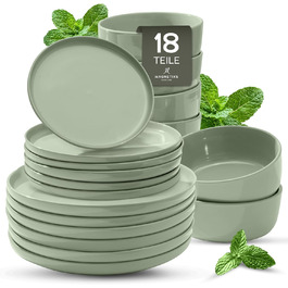 Набір посуду Feinsteinzeug на 6 осіб (18 предметів) — міцний, стійкий до подряпин, бежевий глянцевий | Столовий посуд, тарілки, миски — Magnetiks (Misty Mint, 18 предметів)