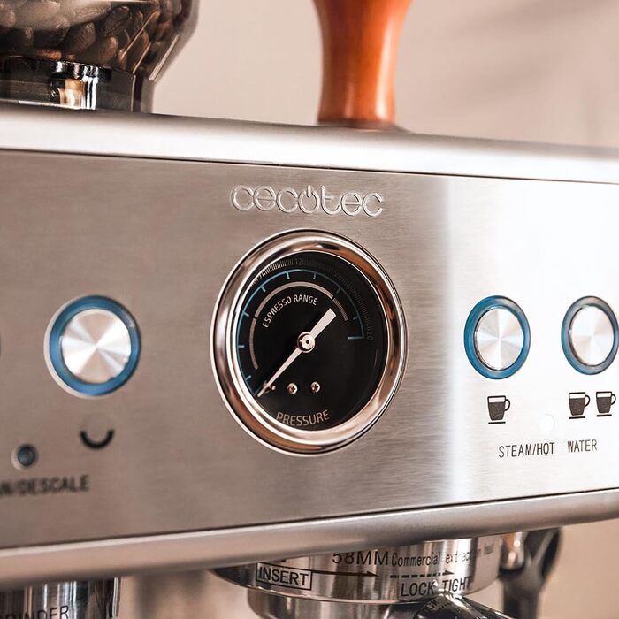 Кавоварка Cecotec Barista Maestro 2250 Вт, 20 бар, з манометром, 2 термоблоки, резервуар для зерен, 20-ступеневе млинок, паровий кран