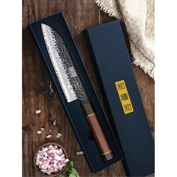 Японський ніж Kiritsuke HOSHANHO 23 см, професійний кухонний ніж з 9 шарів вуглецевої сталі, ніж шеф-кухаря, універсальний ніж з подарунковою коробкою (18 см ніж Сантоку)