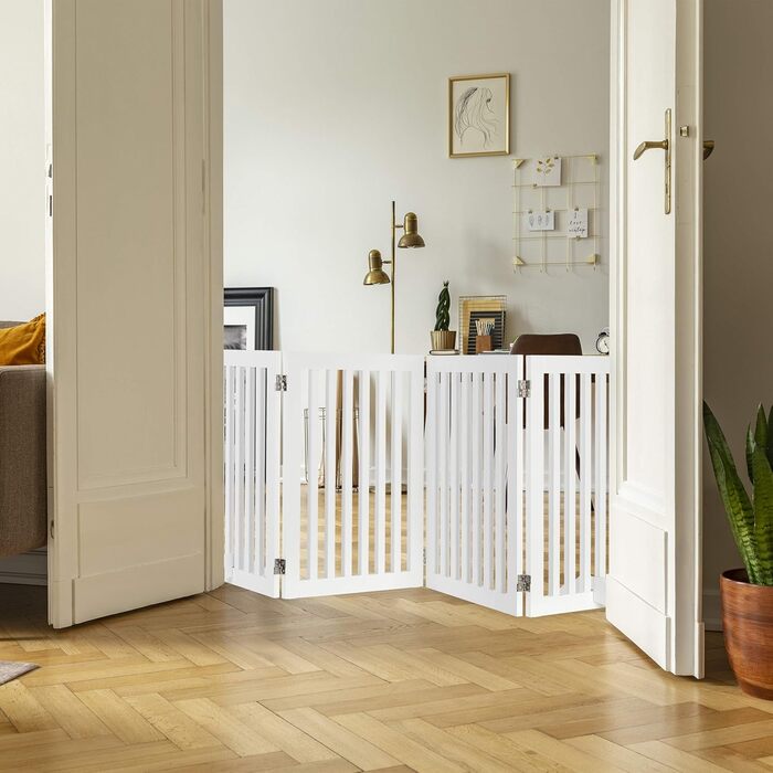 Захисне ворота для собак Relaxdays, 70 x 154 см, розкладне, з ніжками, біле (4 панелі)