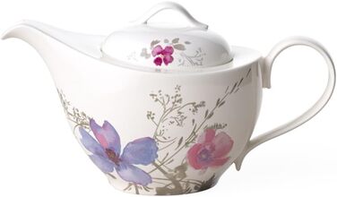 Villeroy & Boch Mariefleur Gris Basic Teapot, stylish teapot with delicate floral decoration made of premium porcelain, dishwasher safe, 1.2 L