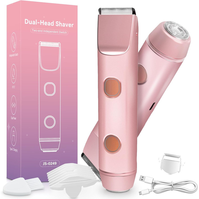 Електричний жіночий тример AOMEES 2-в-1 для обличчя, тіла та зони бікіні, IPX7, бездротовий, рожеве золото