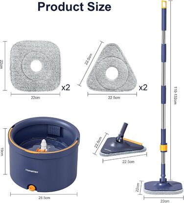 Набір для миття підлоги та вікон Wischmopp з відром, 2-в-1, 132 см, система з 2 камер, 4 мікрофібрових насадки