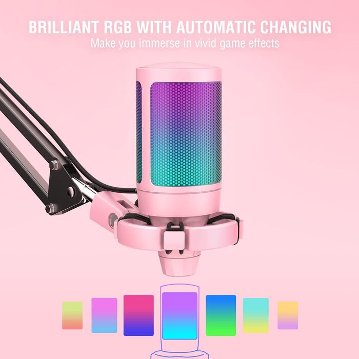 Мікрофон FIFINE для ігор та стримінгу, USB, з кріпленням, для ПК, MAC, PS4, PS5 (Рожевий)