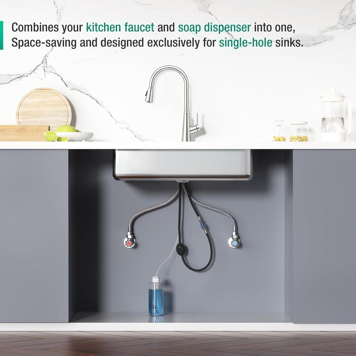 Кран кухонний CREA Wasserfall висувний з дозатором мила, нержавіюча сталь, 360° оберт, 4 режими, хром