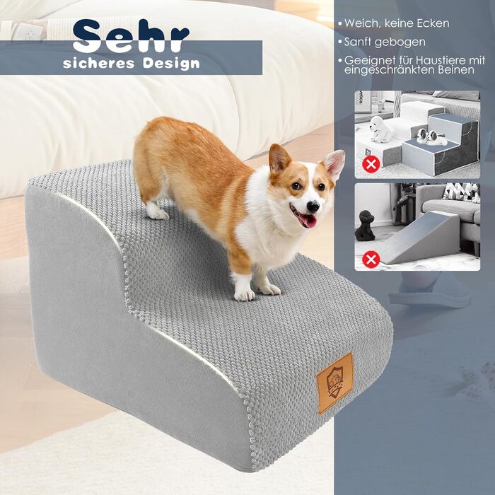 Сходинки для собак, 2 ступені: портативна, водонепроникна, з миючим покриттям. Підходить для маленьких собак та котів. Сірий колір.