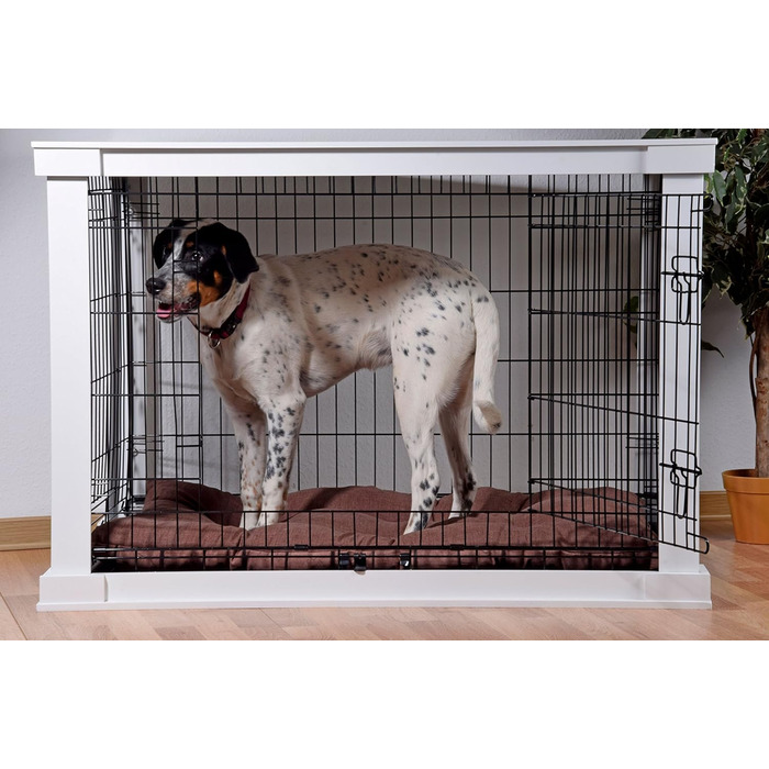 Дерев'яний вольєр для собак Dobar® розмір M - Будка для собак з поверхнею столу - Будка для собак для дому - Будка для собак з масиву дерева - журнальний столик - 83 x 55 x 59 см - Білий