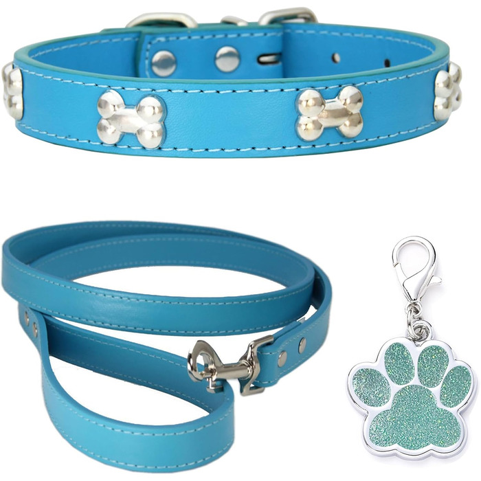 Нашийник для собак з шкіри та поводок-комбо: регульований нашийник для цуценят та середніх собак, білий (L, Blauer See)