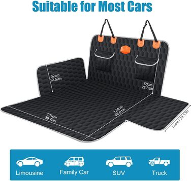 Автоматичний килимок для собак OneAmg у машину, 182x101 см (Чорний) - захист заднього сидіння, з віконцем, бічними панелями та ременями безпеки