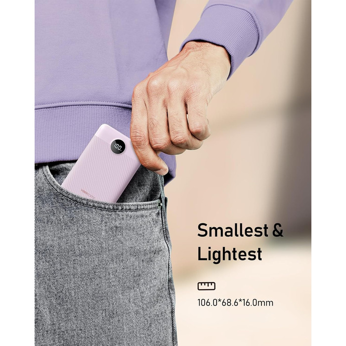 Powerbank VEEKTOMX 10000mAh з підтримкою PD3.0 та QC3.0: компактний зовнішній акумулятор для iPhone, iPad, Samsung Galaxy, Huawei, Xiaomi, OnePlus та інших пристроїв. Білий (лавандово-фіолетовий)