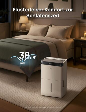 Dreo Розумний осушувач повітря /24h, для приміщень 37 м² – енергоефективний та тихий – керування через App & Alexa – 3 режими, таймер, регульована вологість, з відводом води, для спальні та ванної кімнати, білий (20L, чорний)