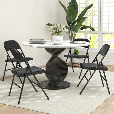 HOMCOM 4-Piece Folding Chair Set, Portable Office Chair with Cushion, Linen-Look, Steel Legs, Folding Chair for Office Reception Waiting Room, Black | Aosom