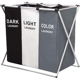 UNIQUEEN Laundry Baskets Large Foldable Laundry Bag Dirty Basket Waterproof Clothes Classification (3 Compartments)