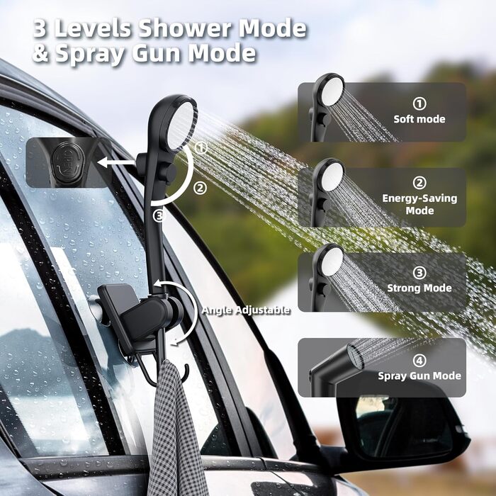 Mytrix 2024 Upgraded Portable Camping Shower Full Set: 6000mAh Rechargeable Power Suction Pump with Smart Display, Multi-Modes Spray Head & 5-Gallon Water Foldable Bucket for Outdoor Travel and Hiking
