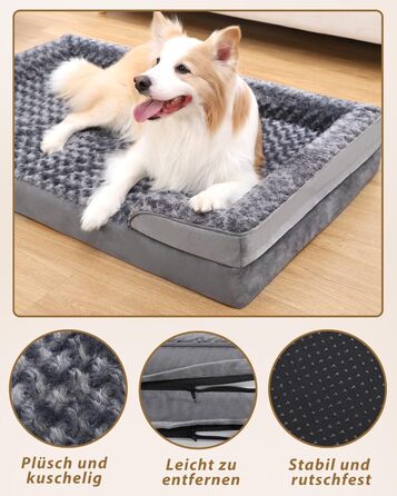 KSIIA Dog Bed for Medium-Sized Dogs, Orthopedic, Removable and Washable Base and Armrest Cover, Waterproof Inner Liner, Dog Sofa Dog Basket with Raised Edges, Non-Slip Bottom, Dog Couch Grey
