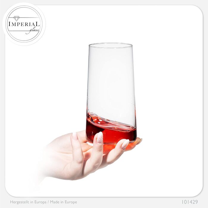 IMPERIAL Glass Drinking Glasses 490ml (max. 550ml) Set of 12 - Water Glasses, Juice Glasses, Highball Glasses, Cocktail Glasses, Large