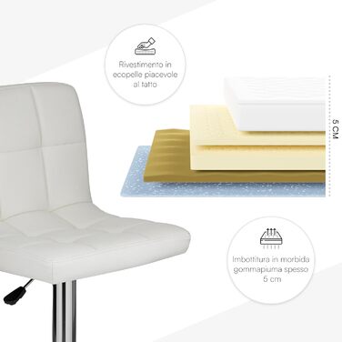 Барний стілець Baroni Home з регулюванням висоти та обертанням на 360°, з підніжкою та спинкою, хром, штучна шкіра, 2 шт.