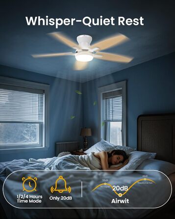 106 см стельовий вентилятор з підсвічуванням та двосторонніми лопатями, тихий вентилятор з LED-лампою та пультом дистанційного керування для спальні/вітальні, DC мотор, колір - світле дерево